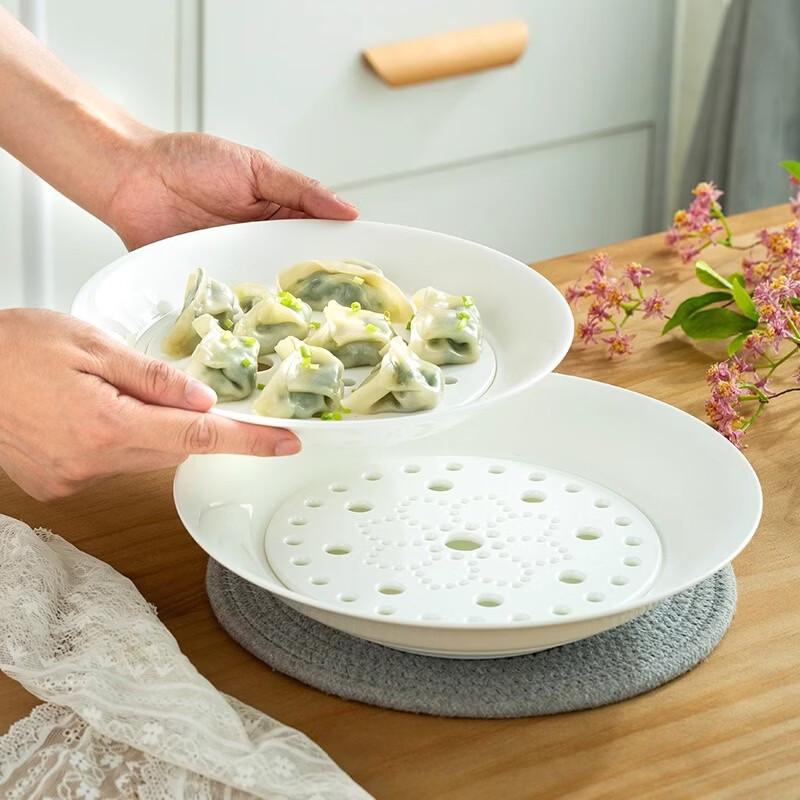 Zhishi Chinese Style Bone China Drainable Dumpling Plate