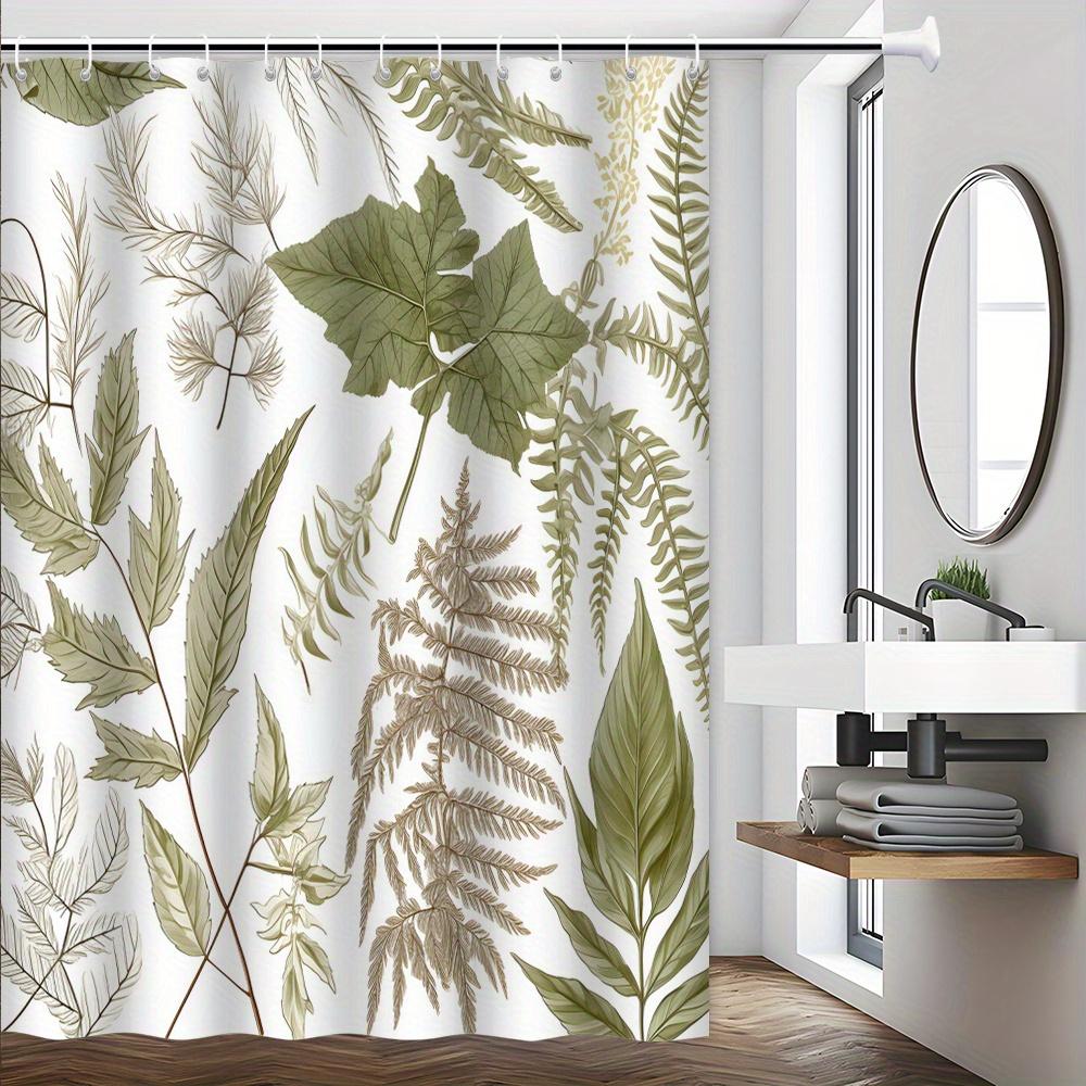 

Realistic Fern Leaf Shower Curtain, Green-Brown-Beige Digital Drawing, Nature-Inspired Bathroom Decor W90xH180cm