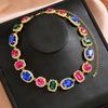 Luxury Full Diamond Geometric Oval Color Crystal Neck Chain Earrings Rhinestone Necklace Fashion Exaggerated Bundle Necklace