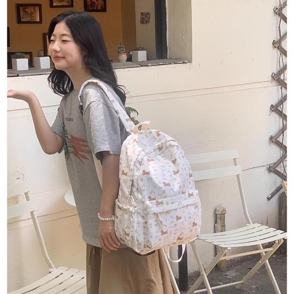 Schoolbag Treasure Backpack Girls Middle School Students Floral Sausage Puppy Backpack High School Girls Cute Backpack Men
