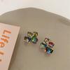 Elegant Geometric Crystal Square Stud Earrings for Women – Colorful, Sweet, and Versatile Design