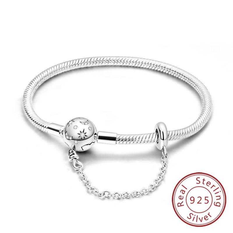 Armband Original 925 Sterling Silver Berlockarmband 17-20CM Kärlekshjärta Pave Zirkonia Armband för Kvinnor DIY Berlock Smycken Gåvor