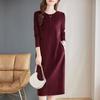 Elegant Plus-Size Purple Long-Sleeved Dress: Loose Slimming Straight Mid-Length for Spring & Autumn