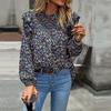 Chic Women Autumn O Neck Printed Flying Sleeve Pleated Blouse Commuter Fragmented Temperament Shirt