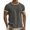 Men's Colorblock Cotton Linen Short Sleeve T-Shirt Lightweight Breathable Round Neck Casual Vacation Top