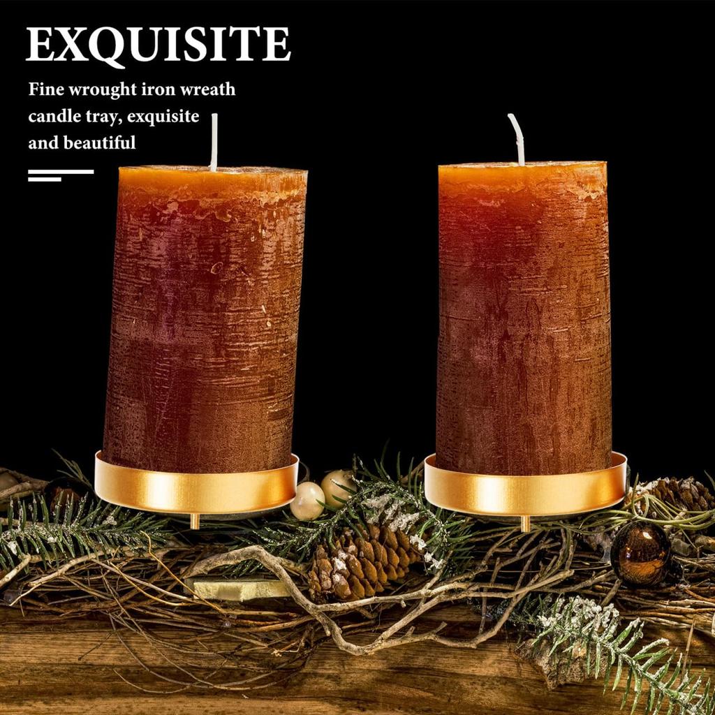 MUCKLILY 6-Piece Round Candle Spike Plates, Durable and Reusable Iron Candlesticks for Pillar Candles, Perfect for Weddings, Home, and Parties, Gold