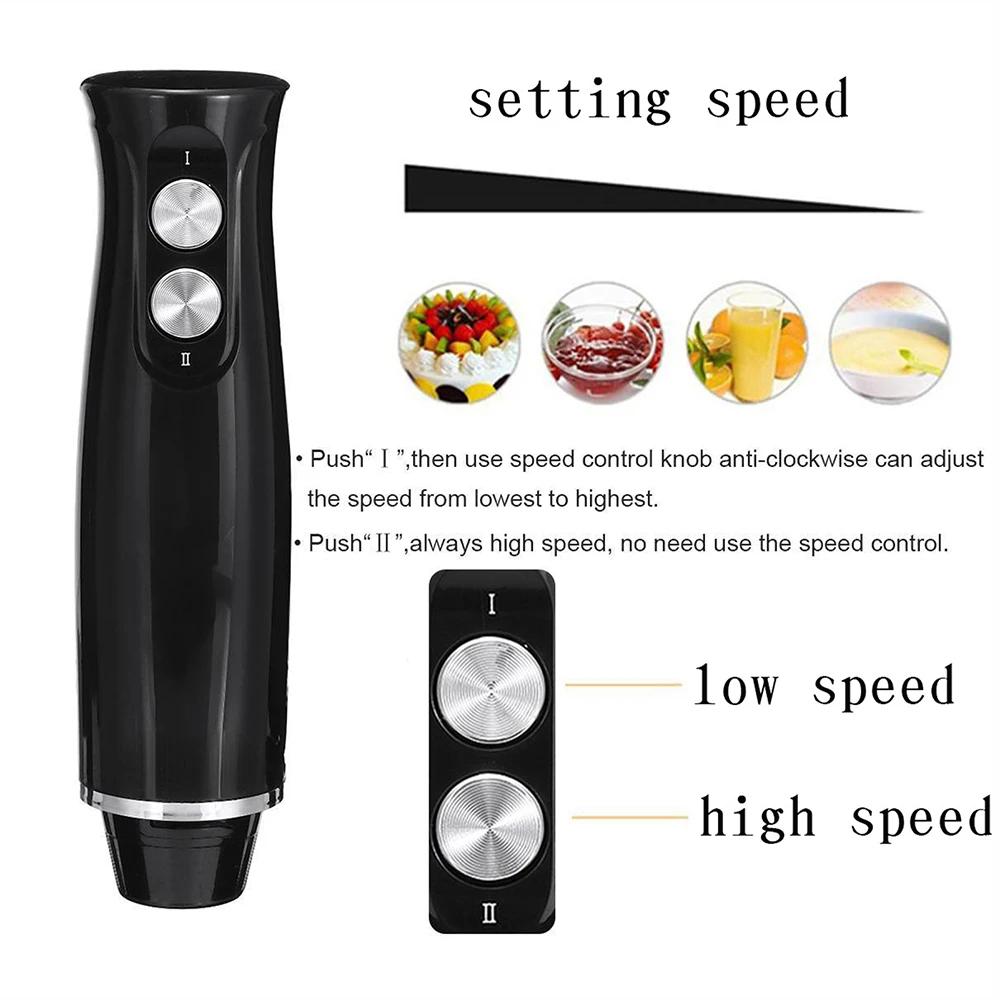 Ραβδομπλέντερ 4-σε-1 500W 2 Ταχυτήτων με Λεπίδες από Ανοξείδωτο Ατσάλι Ισχυρό Μίξερ Φαγητού για Σμούθι με Επεξεργαστή 500ml Κύπελλο Ανάμειξης 700ml