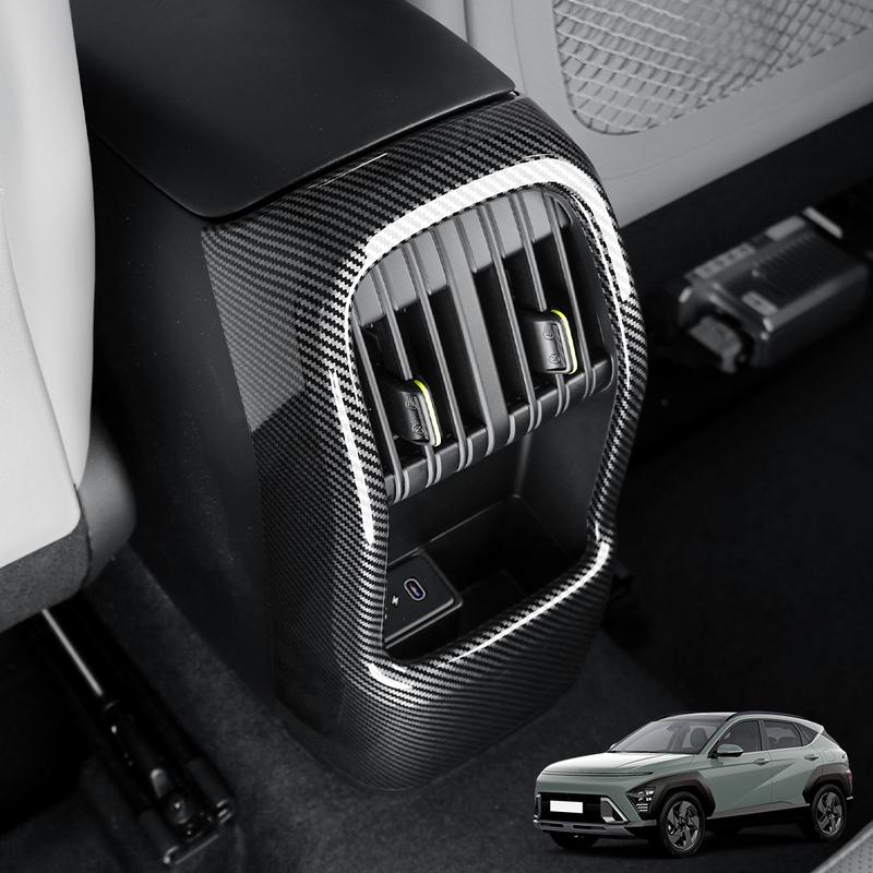 For Hyundai KONA SX2 Carbon Fiber Interior Trim Window Button/Door Bowl Cover/Front Water Cup Holder/Steering Wheel Decoration