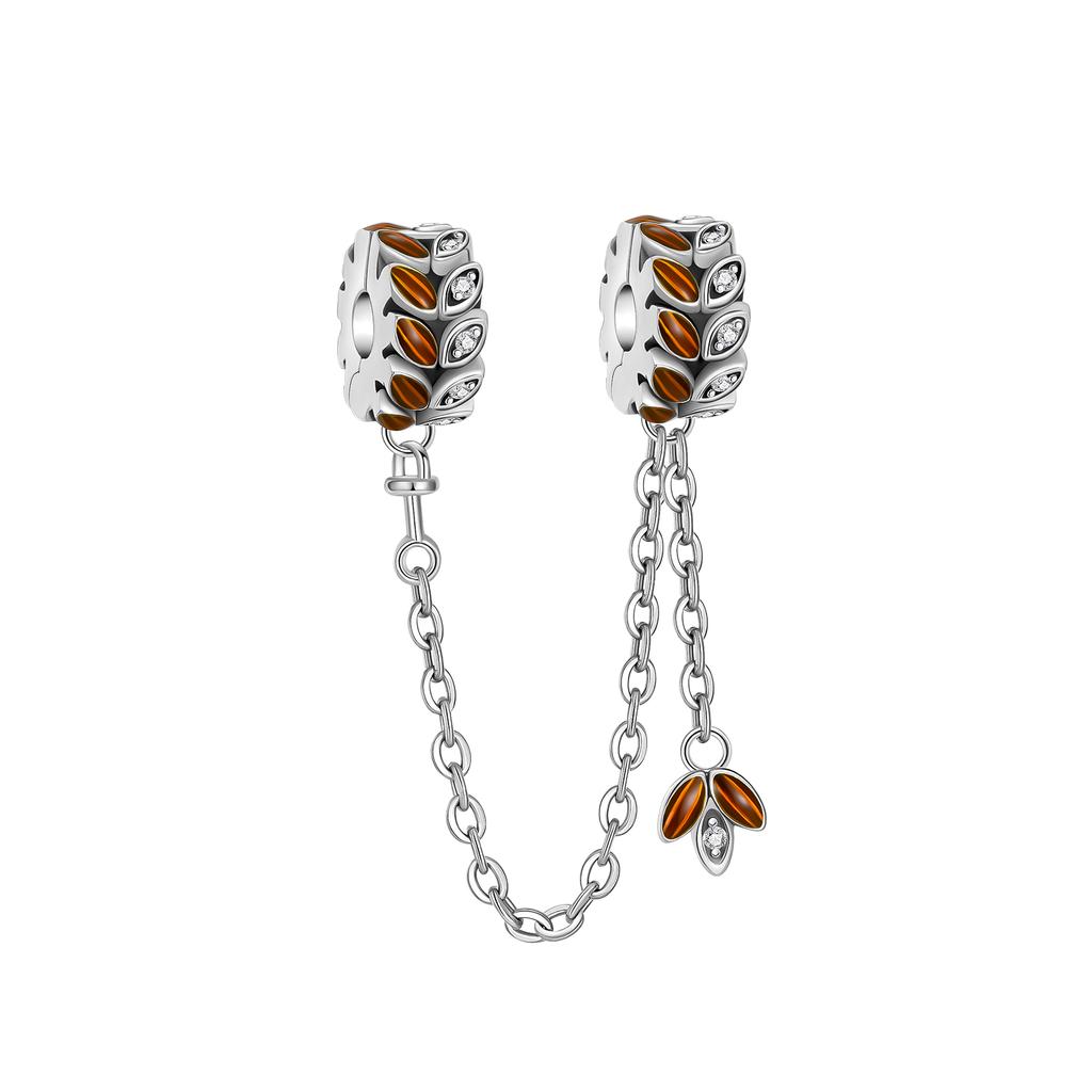 Copper Bead Decorative Safety Chain Ear of Wheat Charm Compatible With Authentic Pandora Charm Bead Charms Bracelets Women Do It Yourself Jewellery Gi