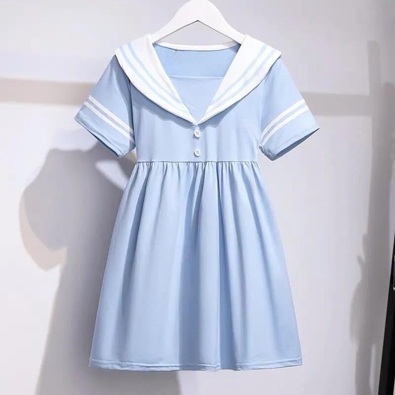 

Girls Navy Collar Dress: Korean-Style Summer Princess Dress for Medium and Large Children 160 cm темно-синього кольору