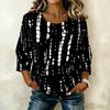 Women's Casual Floral Print Round Neck Three Quarter Sleeve Linen Cotton Blouse Lightweight Loose Fit Top for Everyday Wear