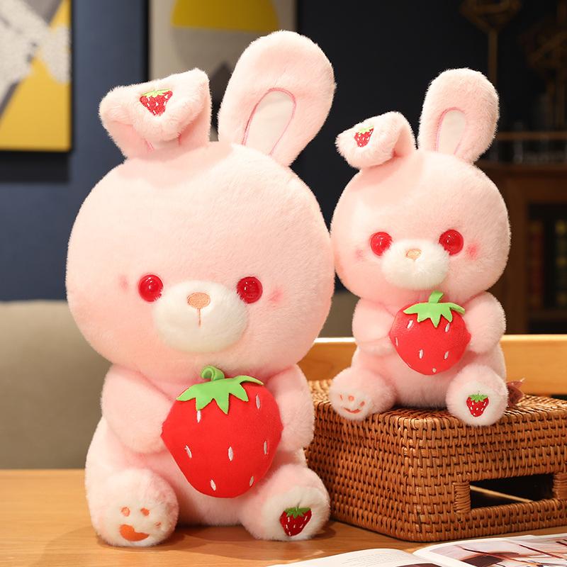 27/40CM Cartoon Simulation Anime Strawberry Holding Rabbit Doll Kids High Quality Rabbit Animal Toy Handmade Doll Birthday Gifts