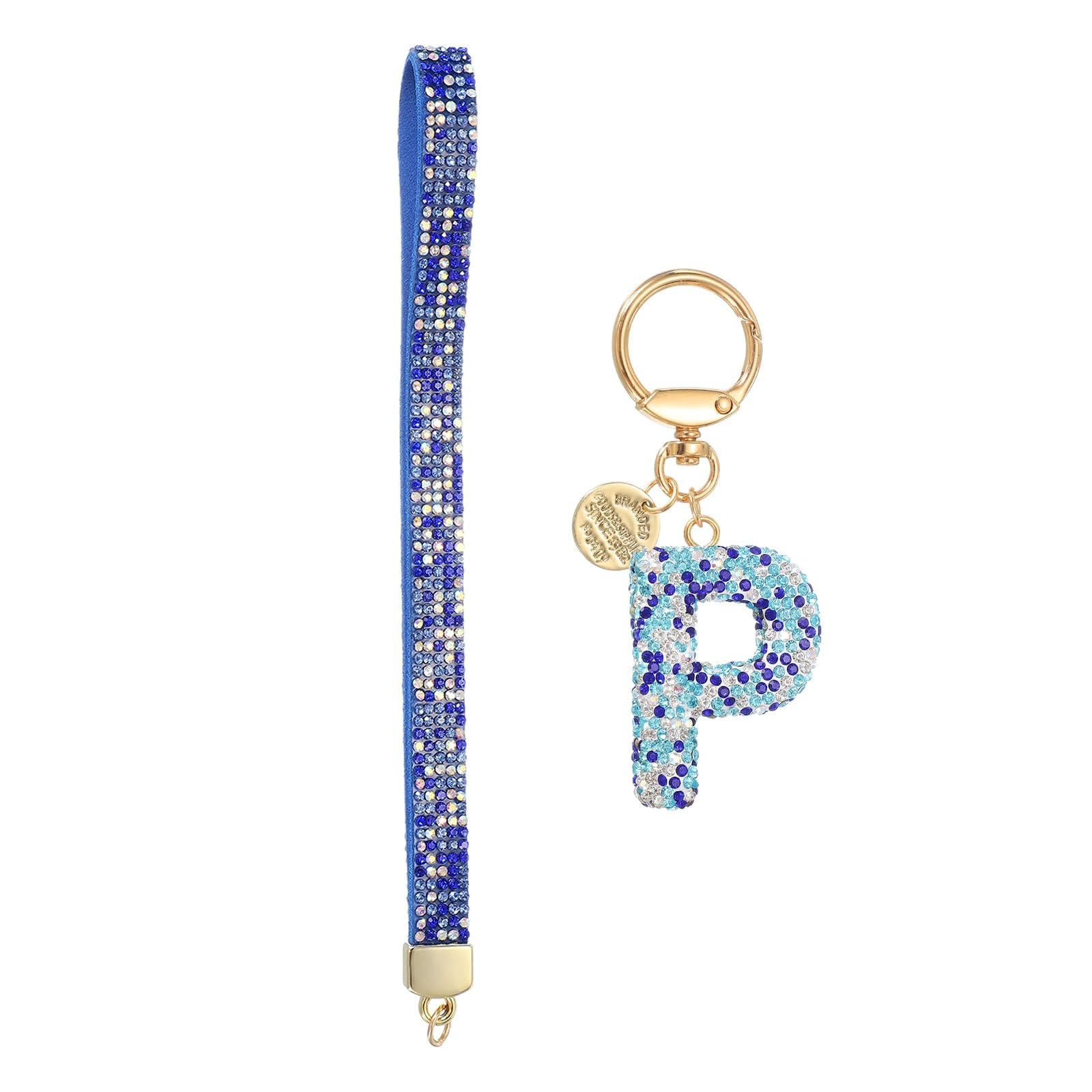 

uxcell Женский брелок с первой буквой имени P и брелок в виде сердца со стразами, Аксессуар для сумки, Ремешок для ключей автомобиля, Синий