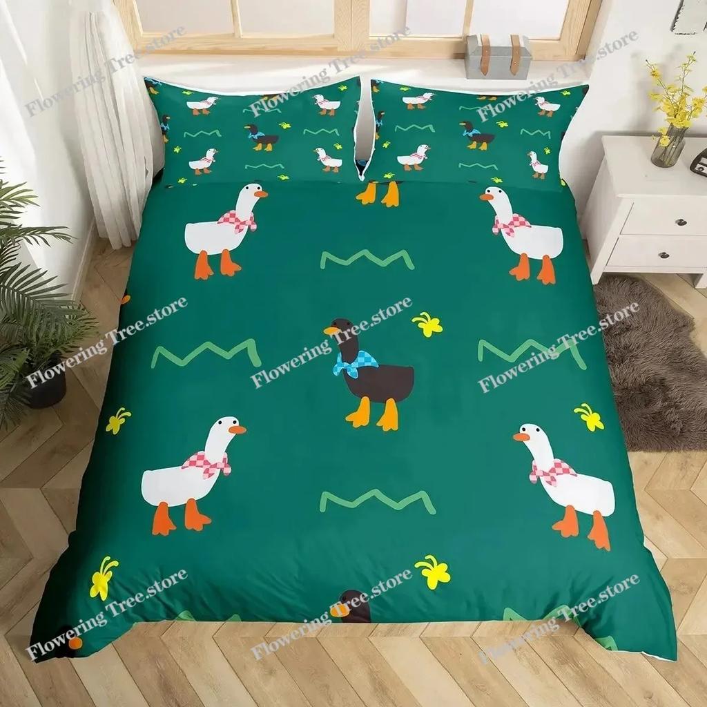 Cute Duck King Queen Duvet Cover Cartoon White Goose Bedding Set Funny Farmhouse Animal Comforter Cover Polyester Quilt Cover029