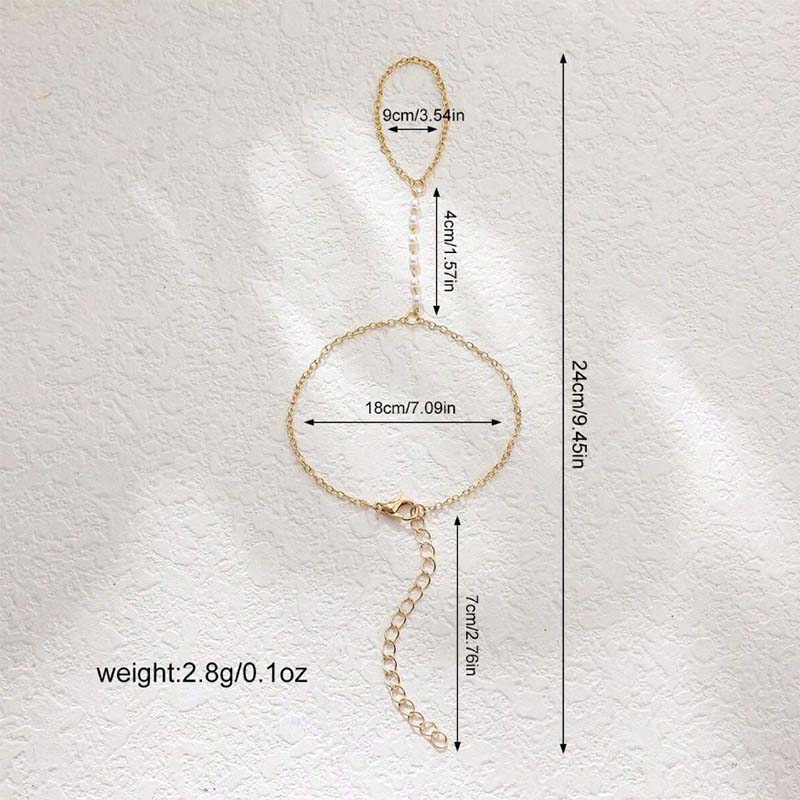 Fashion Gold Color Pearl Cross Hand Chain Bracelet Rings For Women Girls Simple Metal Beaded Bracelets Hand Jewelry Gift