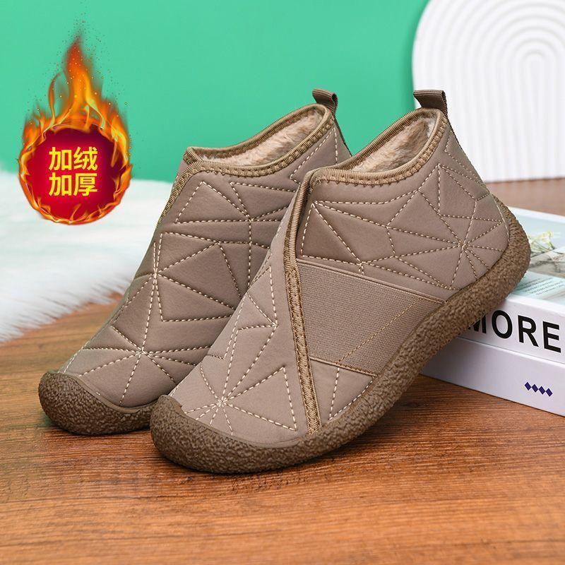 Thickened snow boots women's winter waterproof and non-slip velvet warm-soled mid-top cotton shoes simple women's cotton shoes