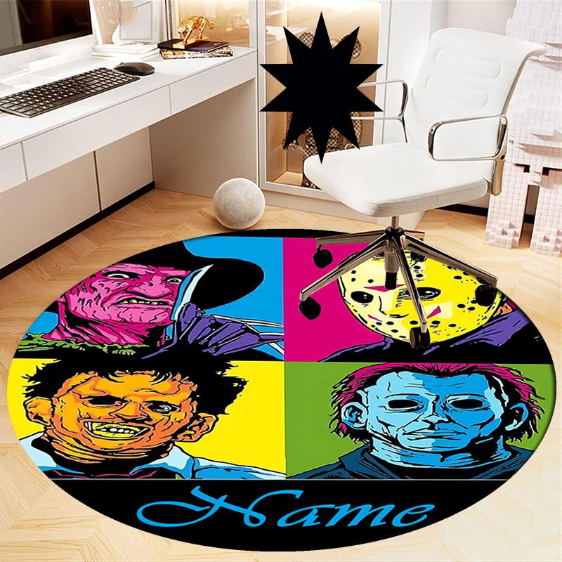 Custom Name Halloween horror Printed Round Rug Carpet Chair Rug Area Rug Entryway Doormats,for Office Chair Living Room Bedroom Kitchen Room.
