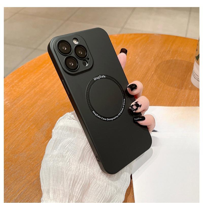 Applicable To IPhone15pro Magnetic Suction Case PC Oil Injection Apple 13 Comes with Lens Film Solid Color Full-cover Anti-fall Hard Case