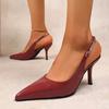 Fashion New Style Summer French Wine Red Pointed Patent Leather Mid-heel Overhead Sandals for Women Retro Skinny Heel Back Empty Shoes