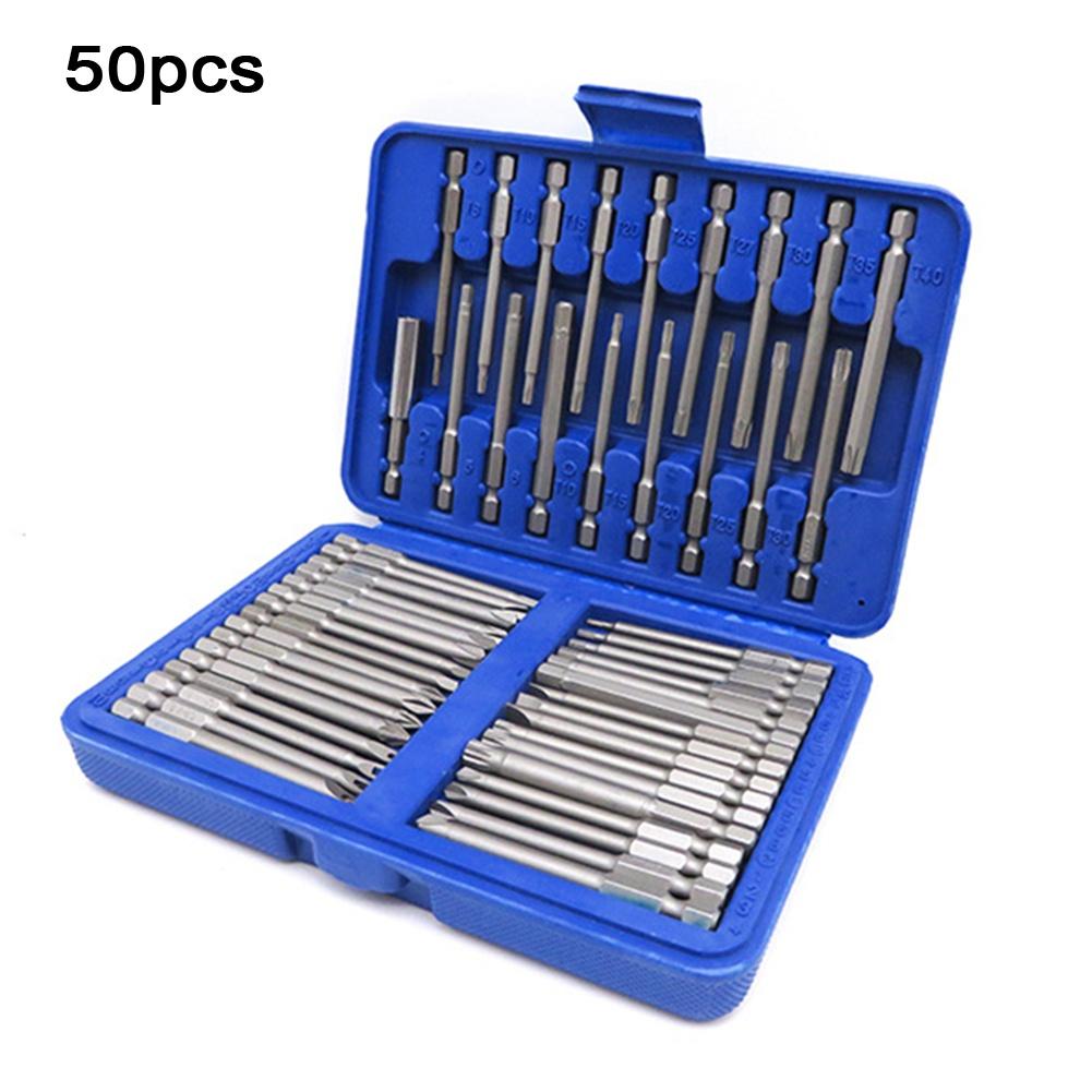 2026 New Model Hot Selling 50pcs 75mm Extra Long Reach Set Security Screwdriver Bits Torx Star Hex Bit
