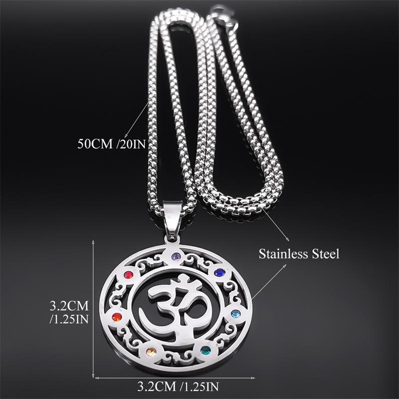Yoga Meditation OM Symbol Necklace for Women Men Stainless Steel 7 Chakra Reiki Healing Buddhist Chain Jewelry Collier N9721S01