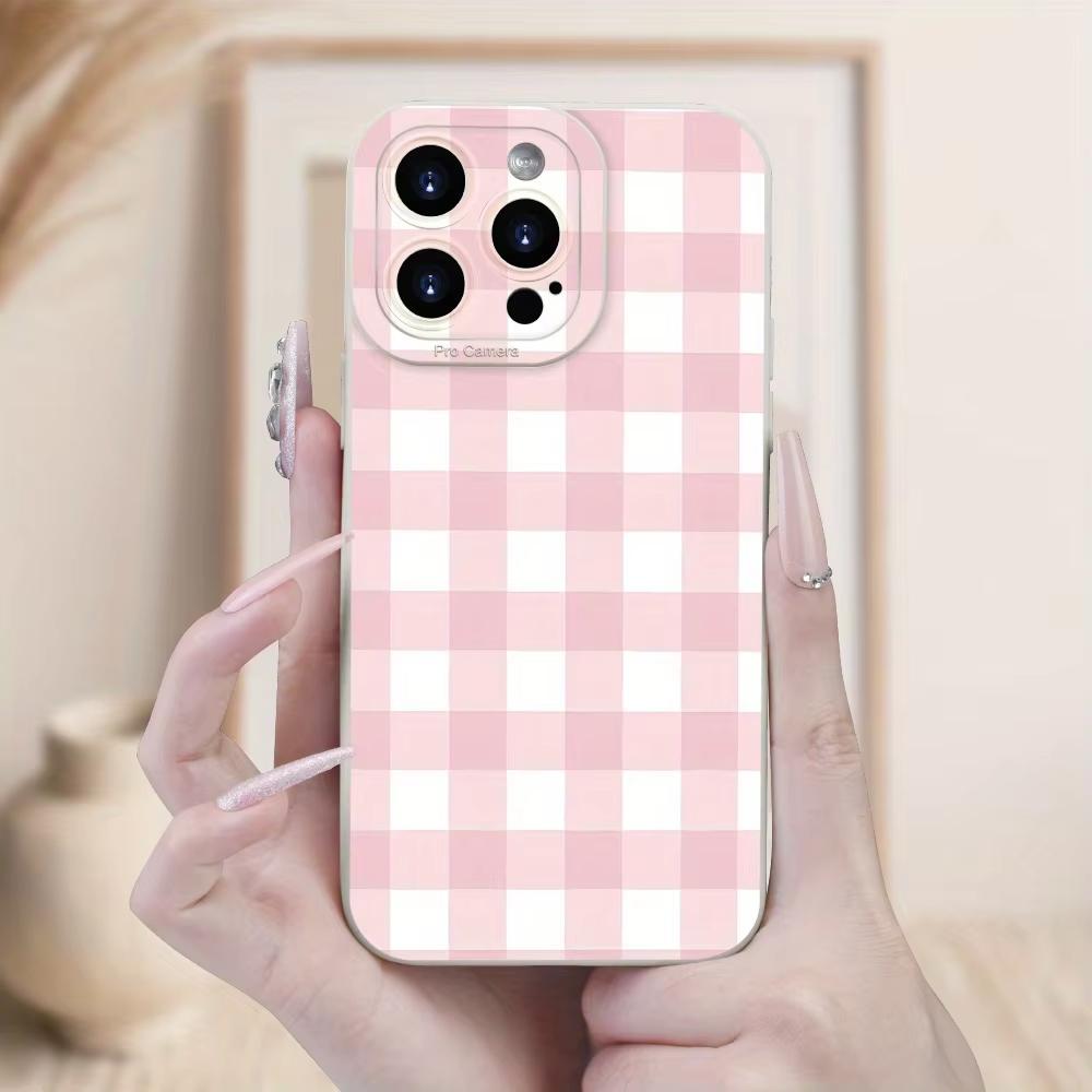 Simple pink checkered printed Phone Case For iPhone 17 Pro Max 16E 15 Pro 14 13 12 11 Mini AIR XS XR XS 8Plus anti drop and shoc