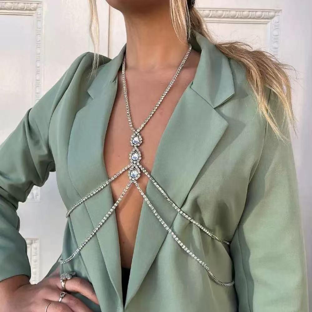 Hot-Selling Rhinestone Body Shaping Bikini Chest Chain - European & American Women's Beach Fashion Jewelry