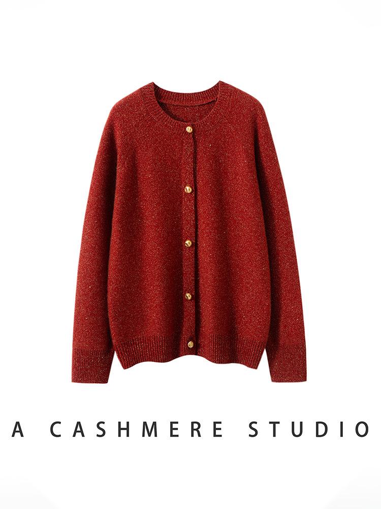 Women's Cashmere Cardigan: Thick, Round Neck, Raglan Sleeves, Versatile Knit for Autumn/Winter.