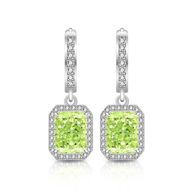 2026 Colored Treasure Ice Flower Cut High Carbon Diamond Square Earrings Plated with Real Gold Smart Luxury Ear Hook Ear Jewelry
