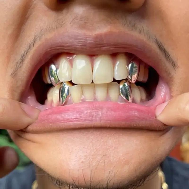 1/2 Stück Vergoldete Tigerzahn Hip-Hop Zahnspangen für Männer und Frauen Geeignet für Vampirzähne Halloween-Zubehör