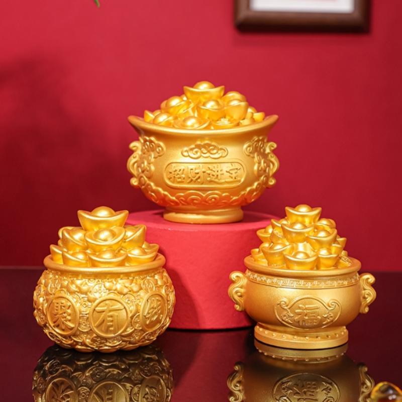 1Pcs Prosperity Sculpture Centerpiece Treasure Basin Statue For Office Shelf Desk Tabletop Art Craft Ornament Home Decorations