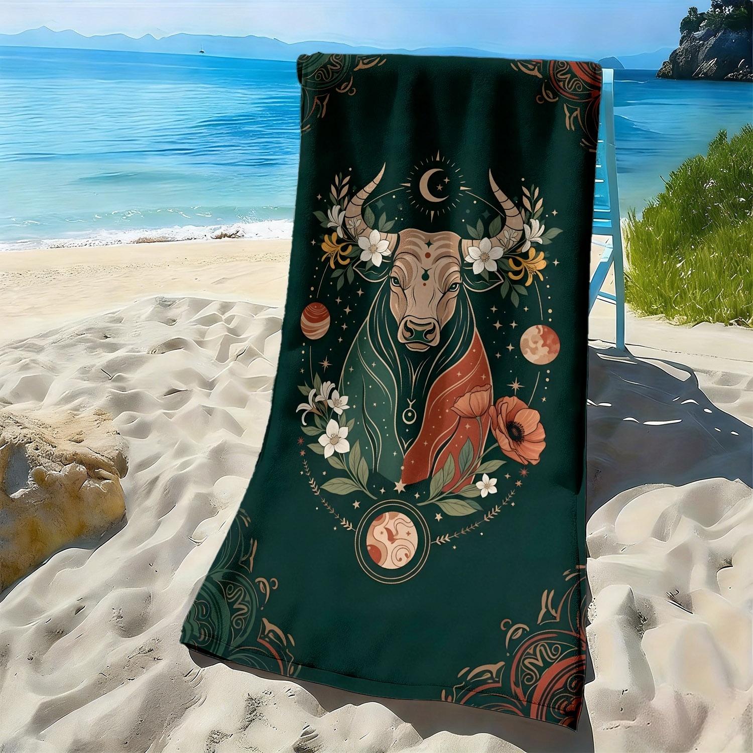 

Mythical Taurus Flower Star Pattern polyester microfiber beach towel is highly absorbent suitable for swimming and beach outings W30*H60(CM)