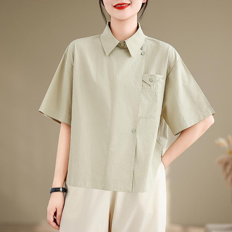 DIMANAF 2026 Women Plus Size New Summer Blouse Shirt Short Sleeve Casual Loose Lady Tops Shirts Cotton Print