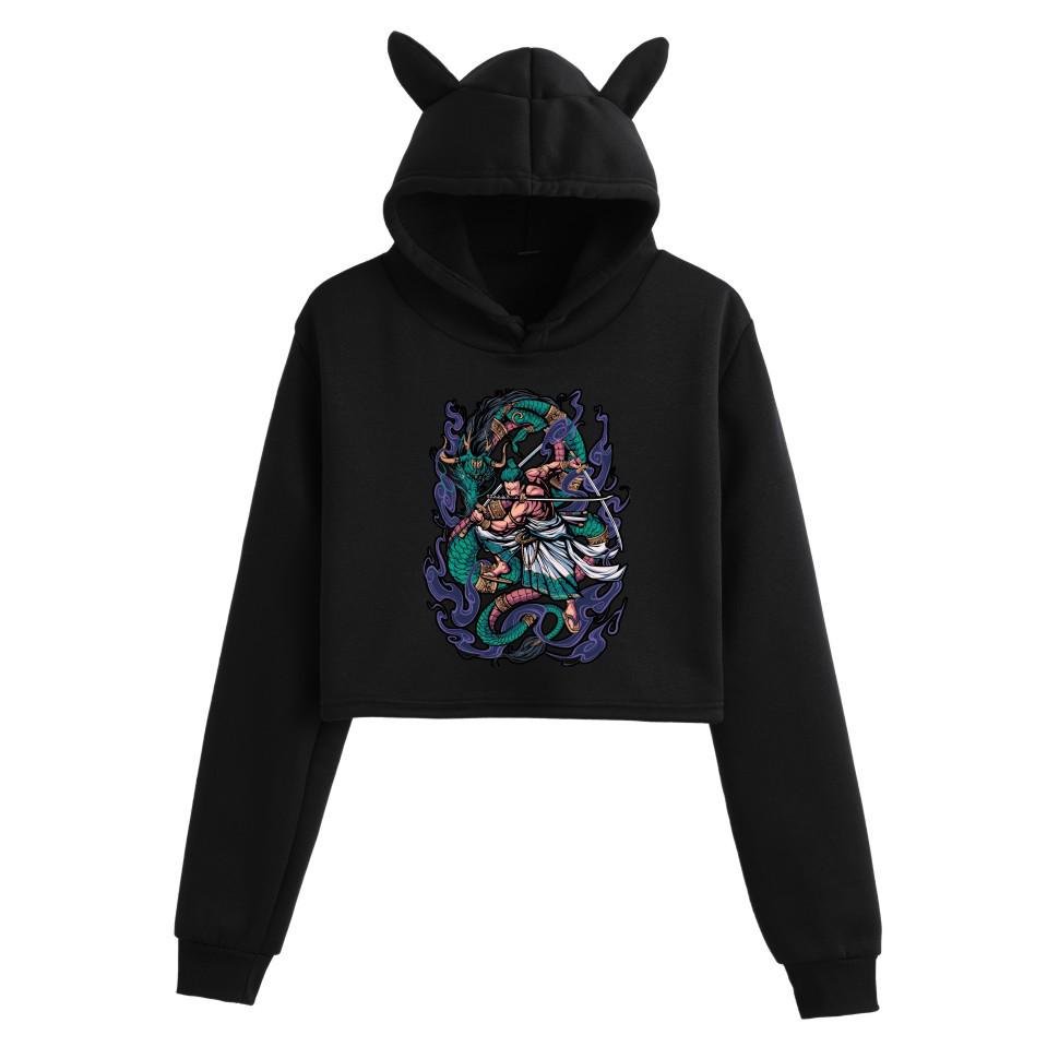 Women's Cat Ear Hoodie - One Piece Anime Print, Casual Wear for Autumn/Winter