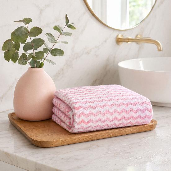 Coral Velvet Bath Towel Highly Absorbent Stylish Striped Design Thick Plush