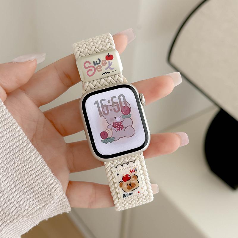 Applicable to iwatch10th generation cute bear nylon woven magnetic strap applewatch new s9/876SE
