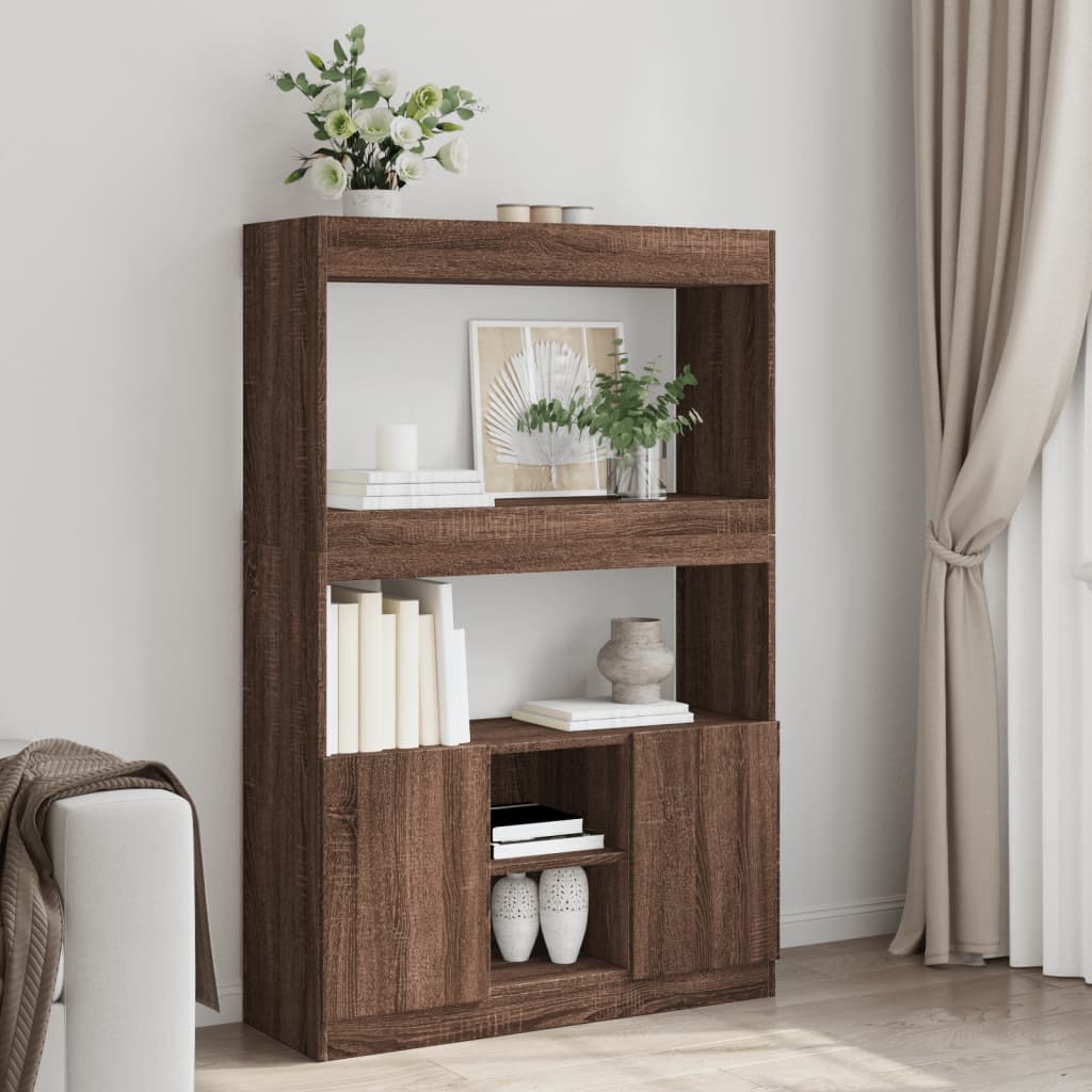 Highboard In Brown Oak Look 92 X 33 X 140 Cm Engineered Wood