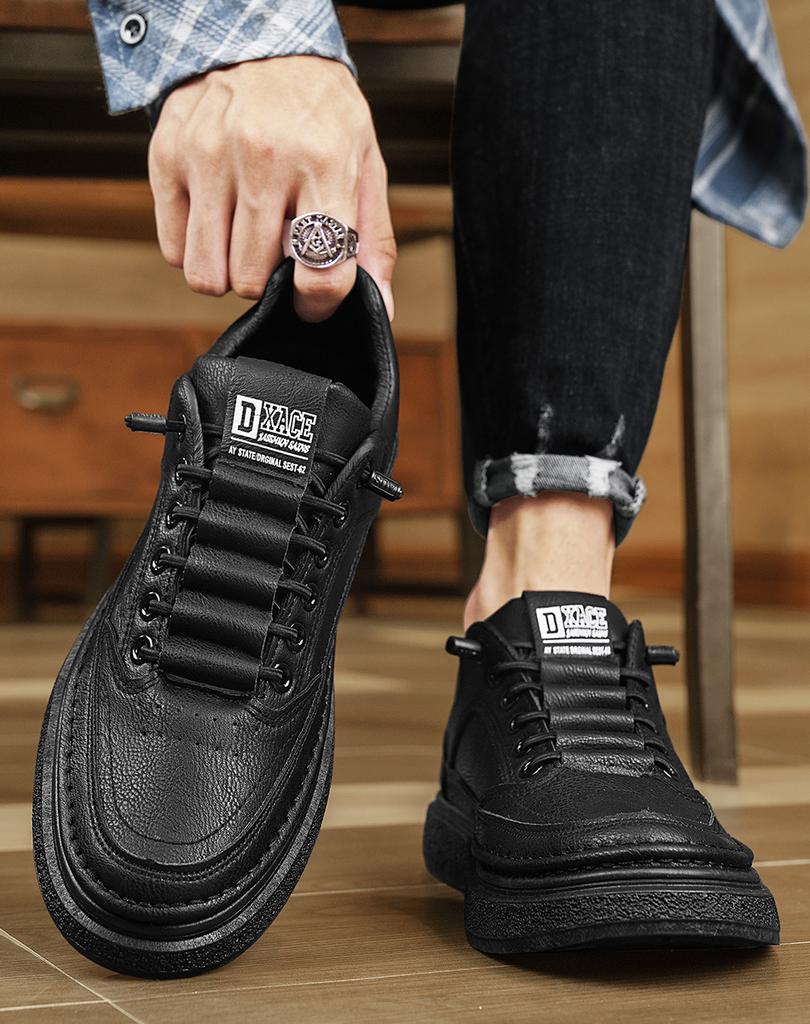 Fashion Men's Casual Shoes Spring Autumn Depressurized Breathable Lacefree Leather Shoes Super Soft and Wear-resistant Men's Board Shoes