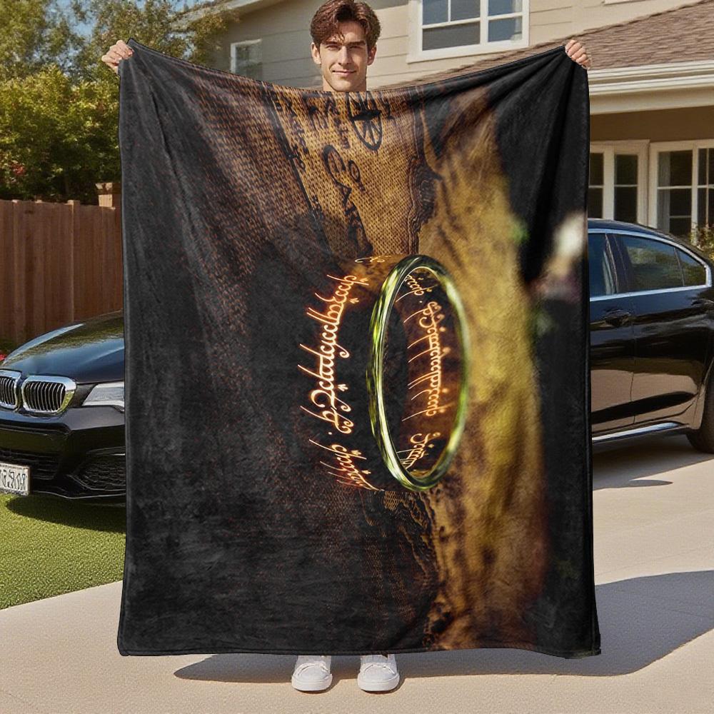 1pc One Ring, Elvish Script, Fantasy  - Throw Blanket, Soft, Flannel Blankets, Living Room,  All Seasons Use-1021206