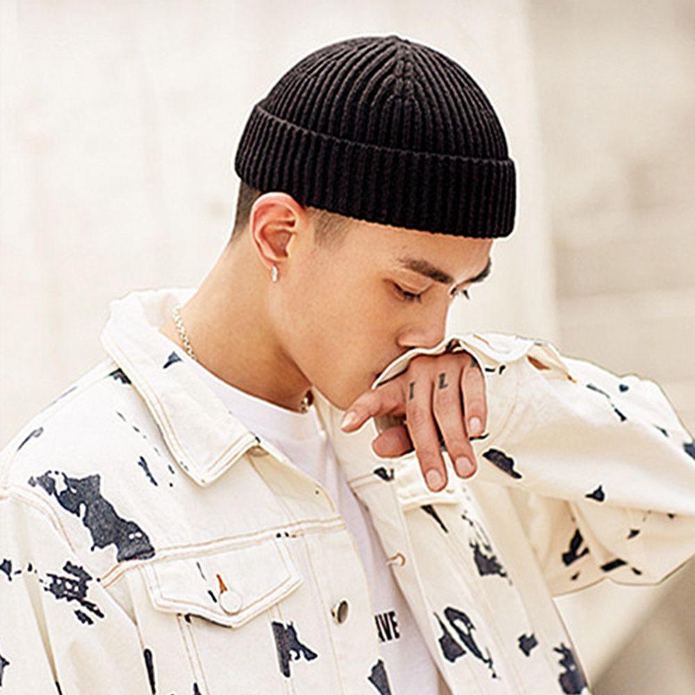 Bonnet Hat Solid Color Women Skullcap Knitted Brimless Hat Korean Style Beanie Hats Men Docker Cap