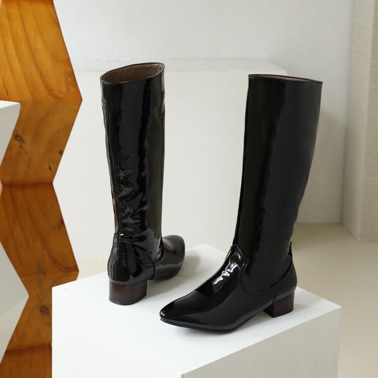 Shoes Red patent leather boots women's autumn and winter new thick heel sleeve tall women's boots pointed versatile women's large size