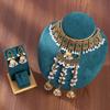 Indian Ethnic Style Colored Diamond Bells, Pearl Necklace, Earrings, Two-piece Set, Retro Style Exotic Bridal Alloy Jewelry.