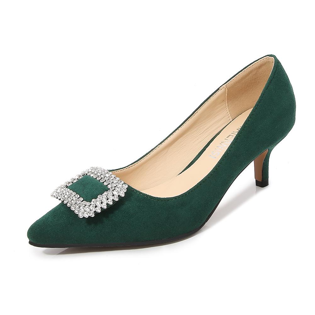 New Fairy High Heels, Thin Heel, Medium Heel, Shallow Mouth, Pointed Rhinestone Single Shoes, Daily