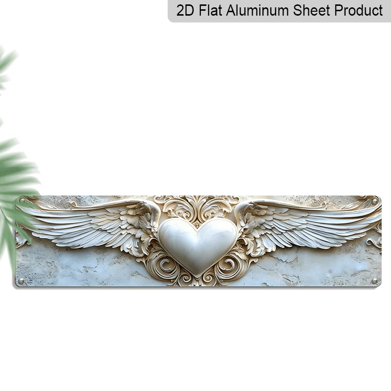 

2D Flat Retro Angel Wings Heart-shaped Metal Wall Decoration-romantic Bedroom, Living Room, Wedding and Valentine s Day Decoration, 3.9x15.7 Inches 40cm x 10cm