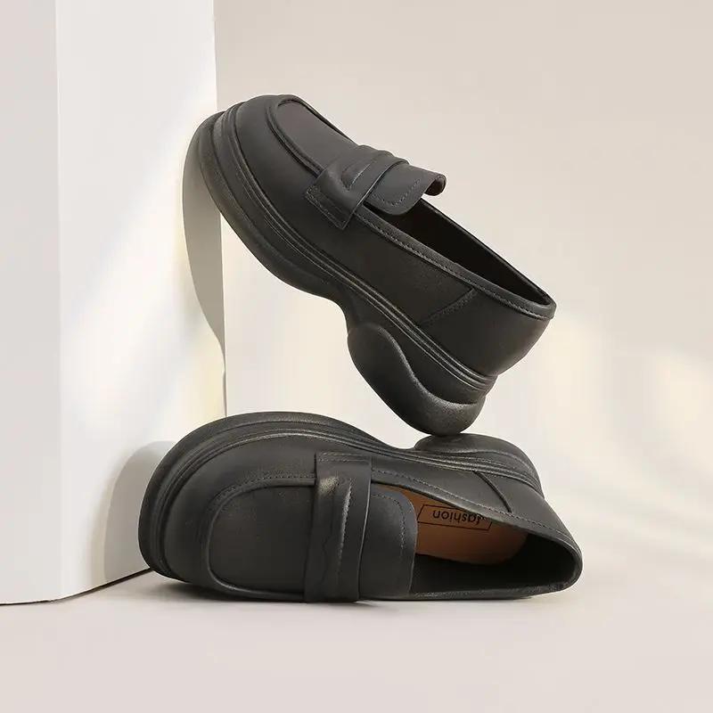 

Fashion Loafers Women s Shoes Leather Casual With Medium Heels Platform Ladies Pumps Y2k Beau Today On Offer Discount Non Slip Lastest 36