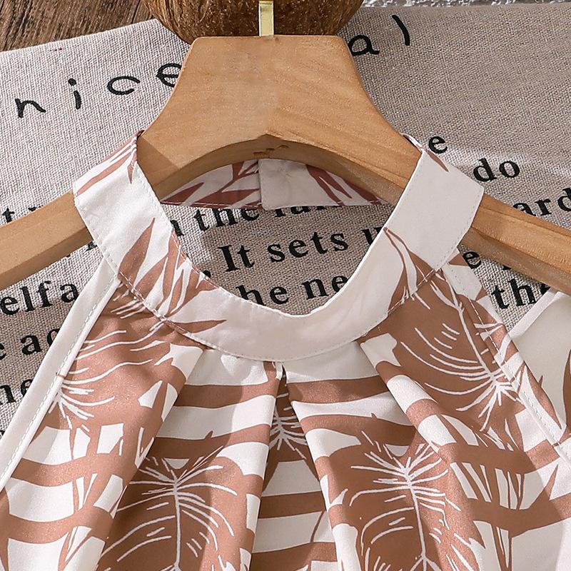 Girls' Fashionable Outfit - Summer Children's Casual Collared Sleeveless Tunic Straight Wide-leg Trousers Set