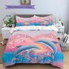 Kreslené Barevné Delfíní Vzor Povlečení Domácí Dekorace Narozeninový Dárek (1 * povlak na peřinu + 2 * povlak na polštář, bez jádra)