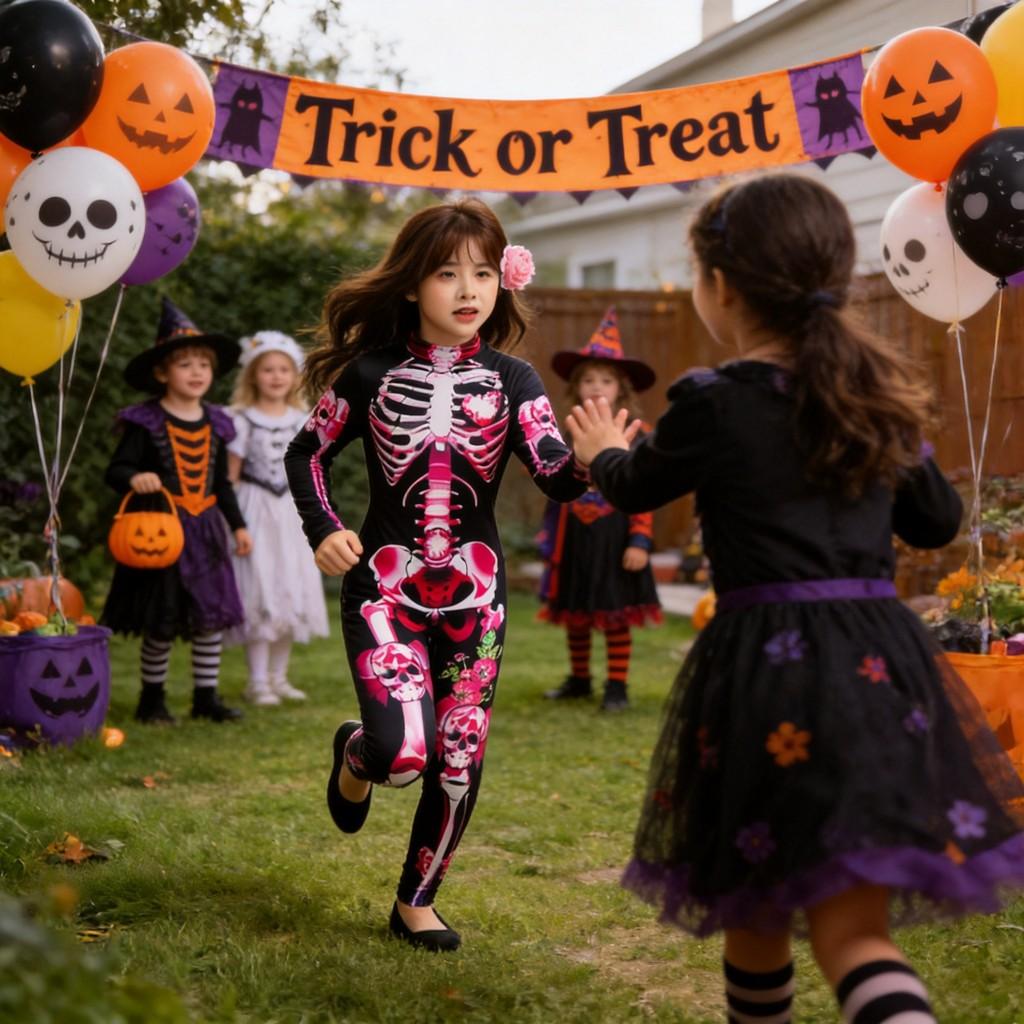 Kostým kostlivce na Halloween pro děti i dospělé z bavlněné látky pro cosplay a tematické večírky