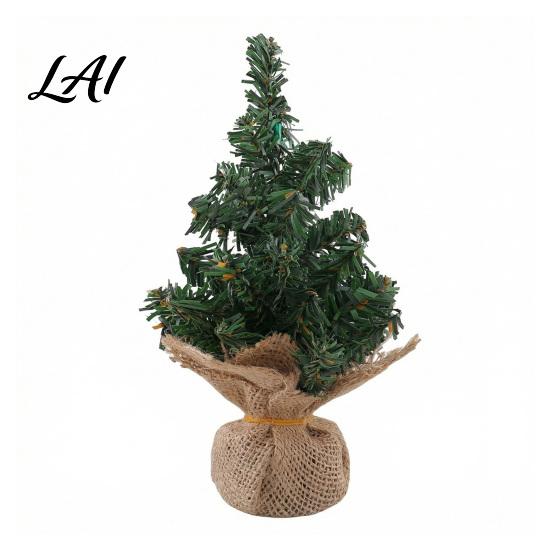 Rustic Christmas Decor Tabletop Mini Tree Artificial Miniature Pine Tree with Linen Base for Xmas Holiday Indoor Home Kitchen Desktop Decoration