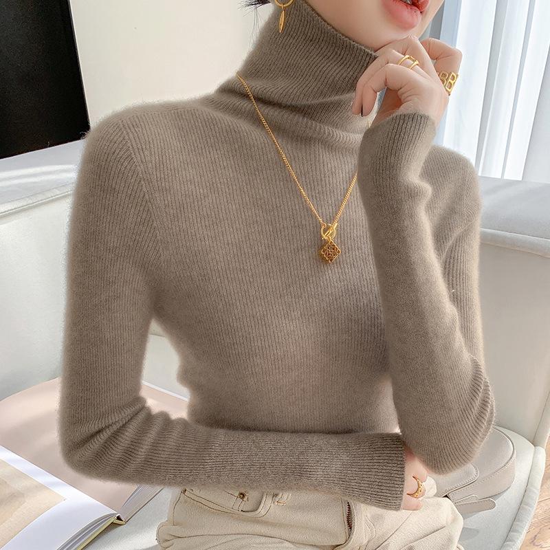 Women's Slim-fit High-neck Cashmere Pullover Sweater - Autumn/Winter Stylish, Tight-knit Base Layer